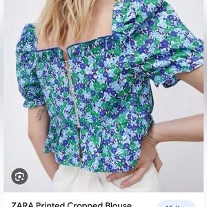 ZARA Printed Cropped Blouse Multicoloured L